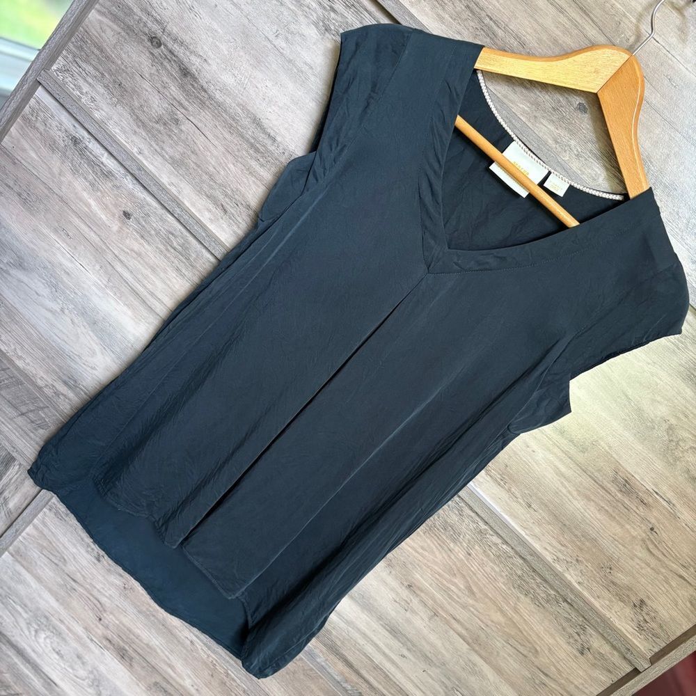 Maeve Anthropologie XS Black Blouse Top Boardwalk Preppy Luxury Classy Retro